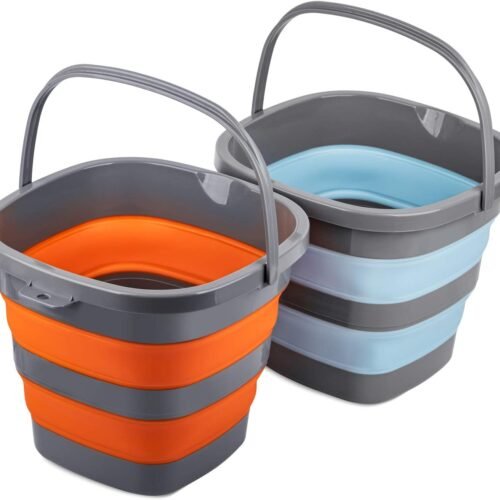 2 Pack Foldable Plastic Bucket 10L Rectangular Tub for House Cleaning