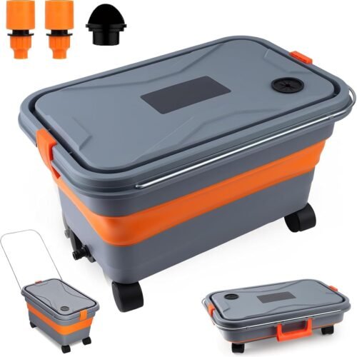 Foldable Car Wash Bucket 5.8 Gallon with Wheels and Drain Plug